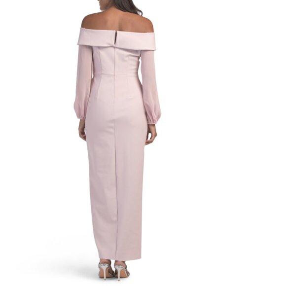 ALEX EVENINGS Pink Off The Shoulder Side Ruffle Gown - Picture 2 of 2